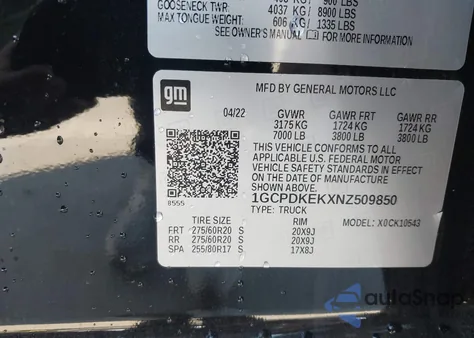 2022 Chevrolet Silverado 1500 4Wd Short Bed Lt With 2Fl из США, поврежденный, VIN 1GCPDKEKXNZ509850